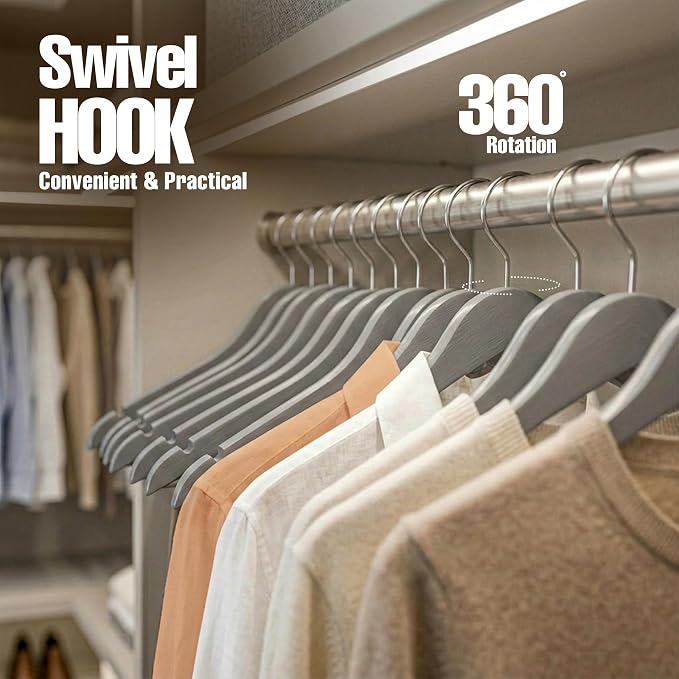 Utopia Home Premium Wooden Hangers 20 Pack - Durable & Slim Coat Hanger - Suit Hanger with 360-Degree Rotatable Hook - Wood Hangers with Shoulder Grooves (Grey Color)