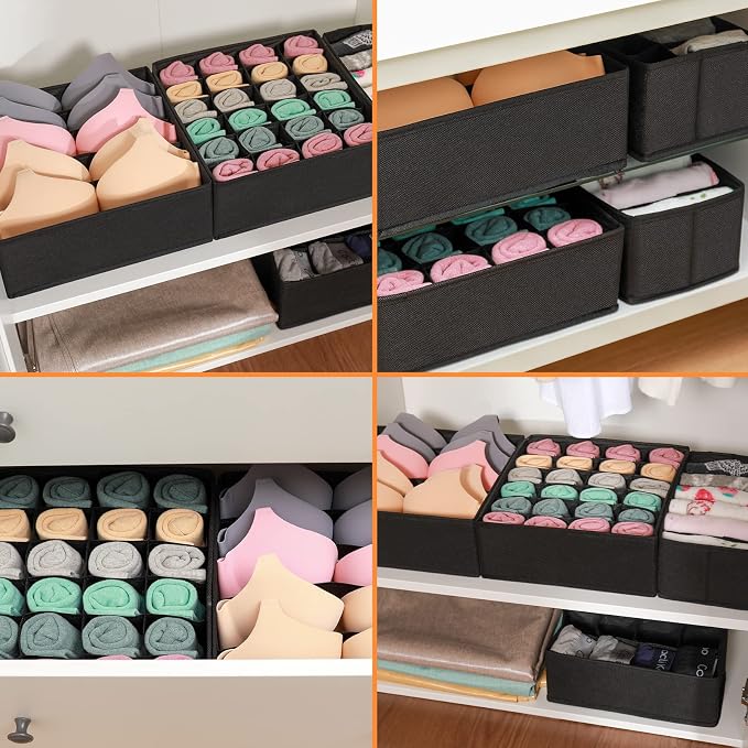 GOGOODA 4 Pcs Underwear Drawer Organizers Divider, Closet Socks Organizer and Storage Boxes for Lingerie, Bra, Undies