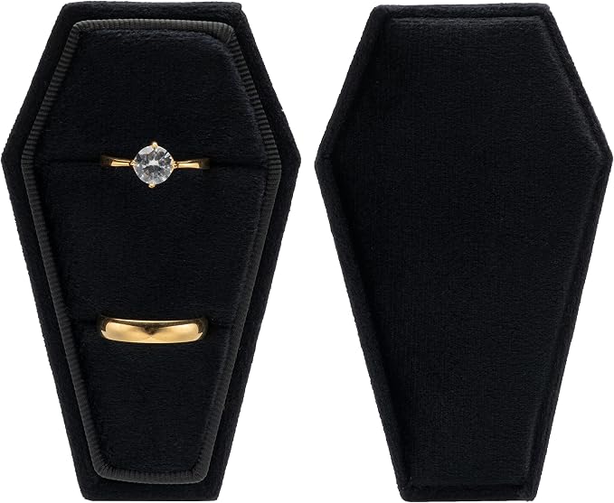 Velvet Coffin Ring Box Case Holder for Gothic Wedding Ceremony Jewelry Organizer Decorations (Black)