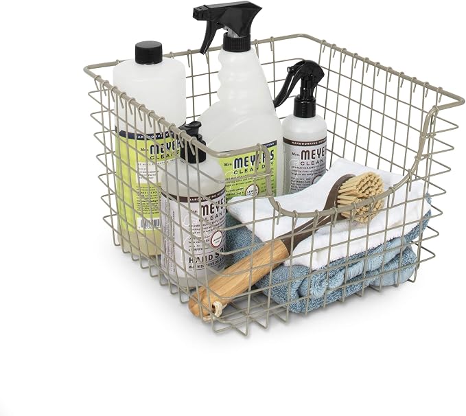 Spectrum Wire Scoop Basket Storage Bin Satin Nickel Nesting Metal Baskets Pack of 2 for Kitchen Pantry Closet Bathroom Garage Organization, Heavy Duty Wire Basket Organizer for Storage Decor