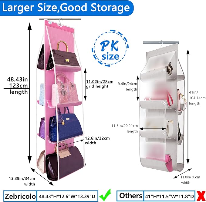 Purse Organizer for Closet, Over the Door Purse Storage with Heavy Duty Metal Hooks, Wall Mounted Handbag Storage Holds up to 8 Bags - Bag Rack for Closet, Door