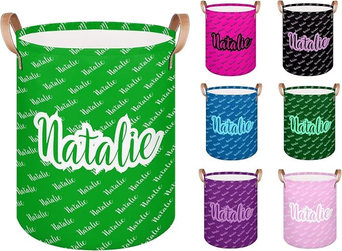 Personalized Laundry Basket, Custom Gift Laundry Hamper, Collapsible Nursery Waterproof Laundry Baskets, Dirty Clothes Toy Hamper with Handles Name Green