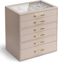 VLANDO 6 Layer Jewelry Box for Women, Glass Lid Jewelry Organizer with 6 Drawers for Necklaces Rings Earrings Bracelets - Toffee