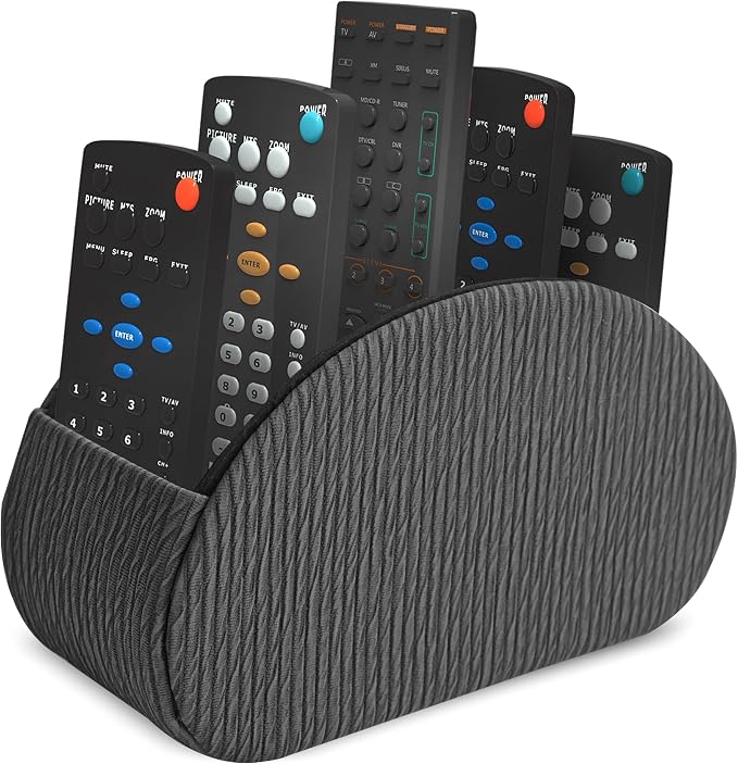 Remote Control Holder, PU Leather Remote Caddy Desktop Organizer with 5 Spacious Compartments for TV Remotes/Media Controllers/Office Supplies (1-Wood Black