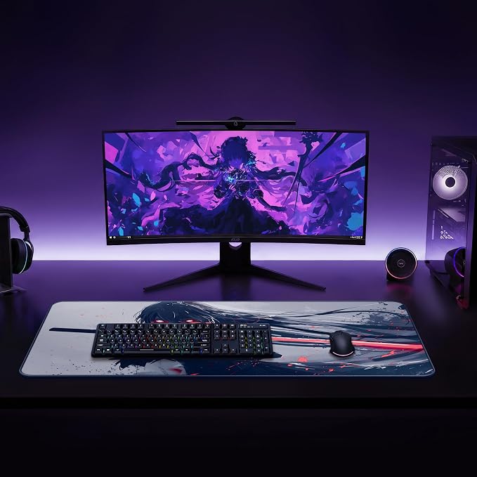 XXL Anime Gaming Mouse Pad 35.4 x 15.7 inch - Water-Resistant & Stitched Edges - Large XL Mousepad for Desk - Gamer Accessories Big Full Deskpad Mat Game Mousepads Deskmat