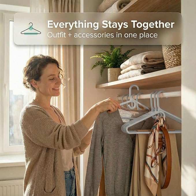 DEILSY™ Heavy Duty Plastic Hangers 50 Pack - Extra Heavy Duty Hangers for Clothes, Thick Gray Plastic Hangers, Strong Clothes Hangers with Hook for Scarves & Belts