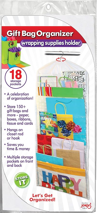 Gift Bag Organizer - Storage for Gift Bags, Bows, Ribbon and More - Organize Your Closet with this Hanging Bag & Box to Have Organization with Clear Pockets by Jokari | Preserve Over 150 Present Bags plus, Tissue Paper, Ribbons, Bows, Tags, Greeting Ca...