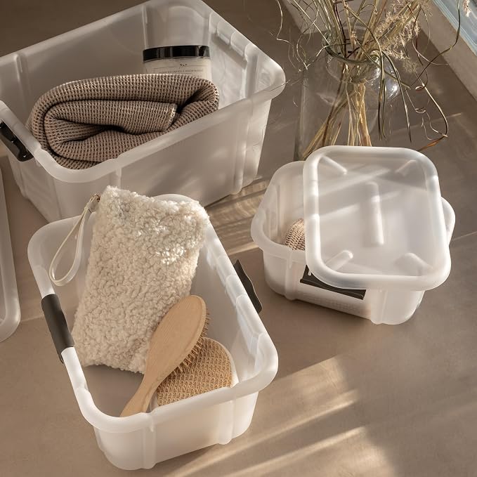 BranQ Home essential Universal Storage Container with Lid Velur, Set of 3, Size 16 L, BPA-Free Plastic PP, Transparent