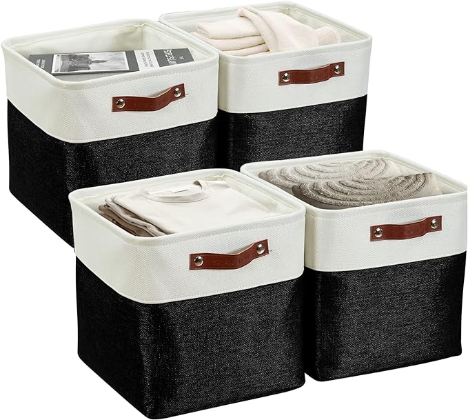DECOMOMO Cube Storage Bin 11x11, Fabric Storage Bins, Kallax Storage Cubes (Black & White, 4 Pack)