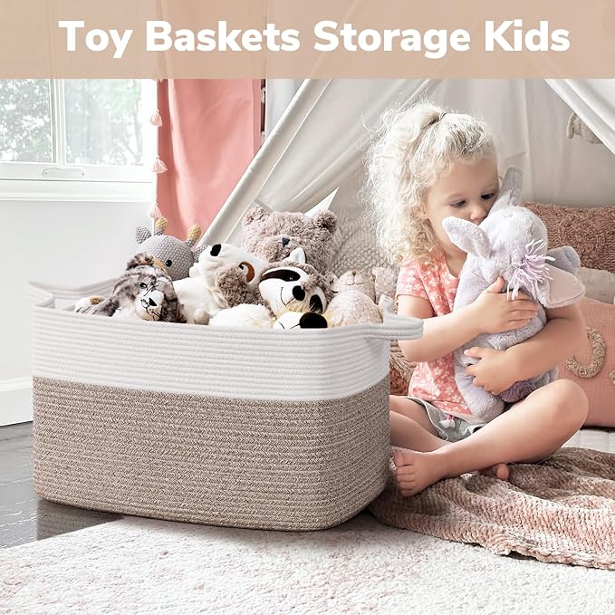 Goodpick Large Blanket Basket 22" x 17" x 12" Woven Storage Baskets for Organizing, Rectangle Baby Toy Storage Basket with Handles, Dirty Clothes Basket for Bedroom