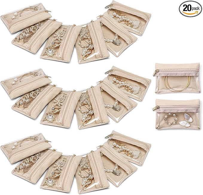 VLANDO Velvet Jewelry Pouch with Zipper - Clear Travel Jewelry Bag Organizer for Business Trips & Gifts