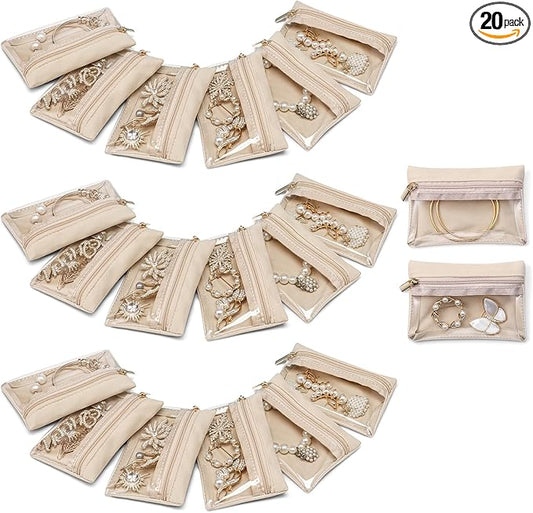 VLANDO Velvet Jewelry Pouch with Zipper - Clear Travel Jewelry Bag Organizer for Business Trips & Gifts