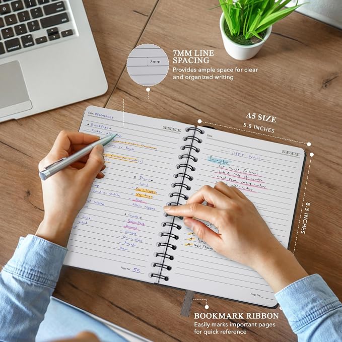 Nextnoid Lined Spiral Notebook Journal For Women & Men - A5(5.8" x 8.3") 170 Pages, Hardcover Notebooks for Work & Note Taking, College Ruled Journals for Writing - Beige