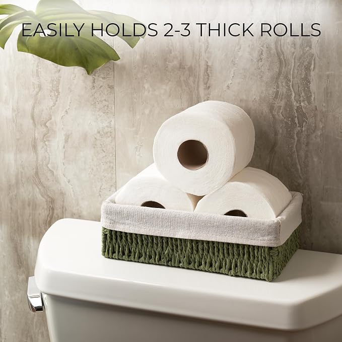 Beautiful Toilet Paper Storage Basket Set of 2 – Decorative Wicker Bathroom Organizer for Toilet Tank Trays - Quality Holder Bin for Shelves Fits Perfectly with Any Bathroom Decor