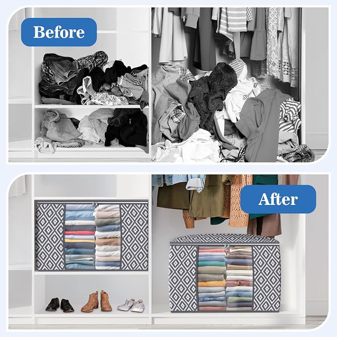 StorageTastic Direct 100L, 3 Pack, Storage Containers, Large Clothes Storage Bins Foldable Organization and Storage Bags with Reinforced Handle, Clear Window for Bedding, Blankets, Clothing, Grey