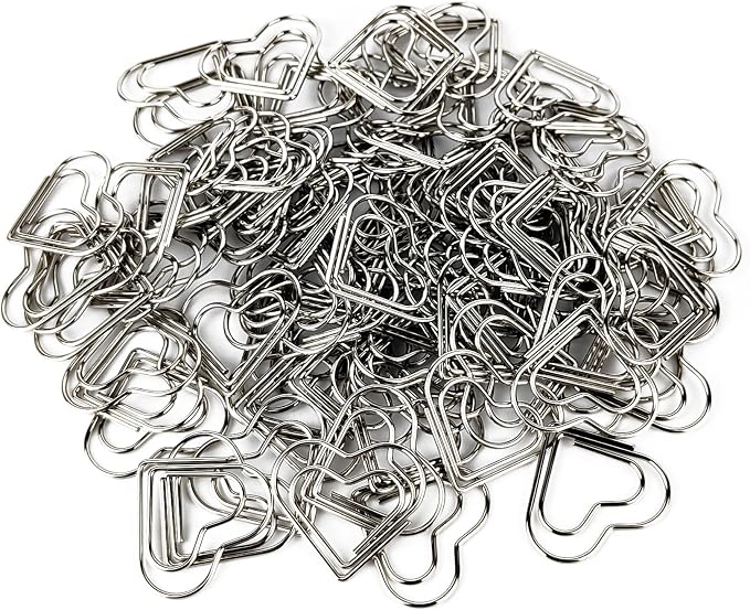 100 Pcs Cute Paper Clips Suitable for Children Ladies Wedding Decoration Document Notes Organization Office Supplies Heart Paper Clips (Silver)