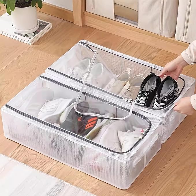 Shoe Closet Organizer for Tall Boots, 3 Pack, 23.6" x 11.8" x 6" | Steel Frame, Waterproof PVC Cloth, Stackable Storage Boxes for Under-Bed, Bedroom Dormitory