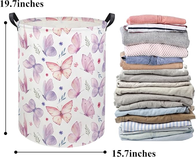 Butterfly Baby Laundry Basket Baby Hamper for Nursery Girl Kids Butterfly Hamper Cute Kids Toys Storage Bin Organizer Butterfly Room Decor for Home(Watercolor Butterfly)