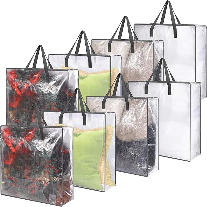 8 Pcs Clear Wreath Storage Bags 26 Inch Garland Container Door Garland Holiday Wreath Storage Holder with Handle and Zipper Heavy Duty Plastic Packing Totes(Gray)
