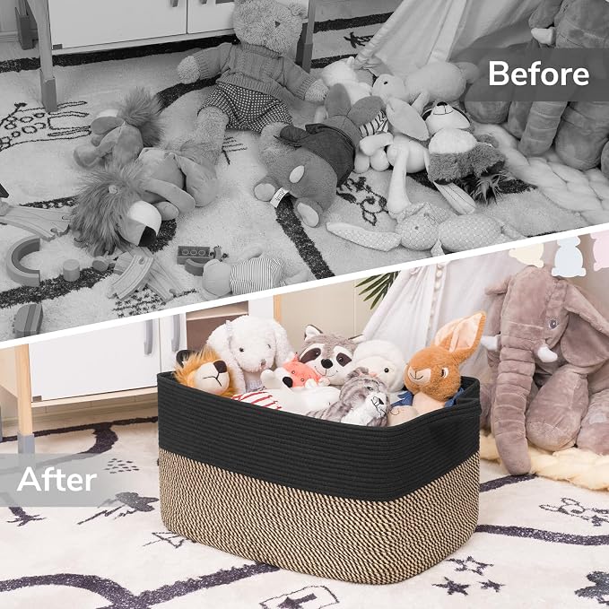 Goodpick Large Blanket Basket, 22" x 17" x 12" Wicker Storage Baskets for Organizing, Rectangle Nursery Basket for Toys Storage, Dirty Clothes Baskets for Living Room, Bedroom