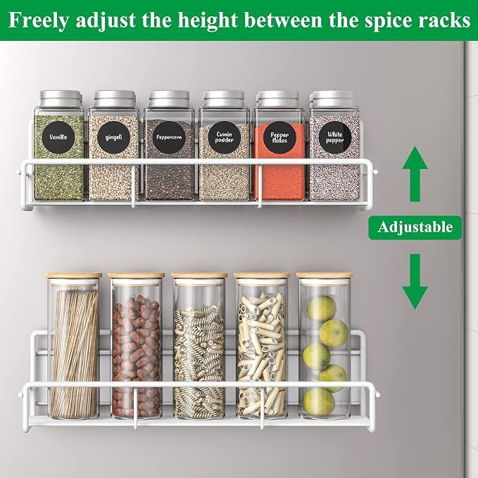HuggieGems 2 Pack Magnetic Spice Rack Organizer for Refrigerator and Microwave Oven, Metal Fridge Shelf for Kitchen, White