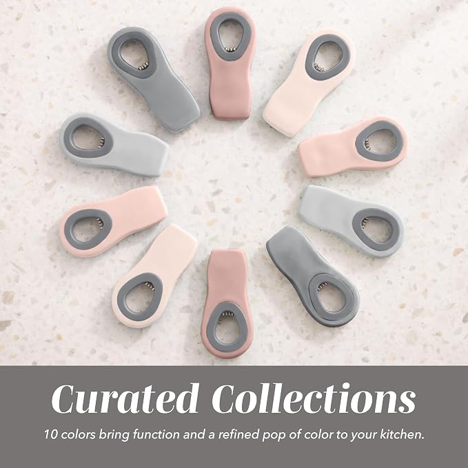 COOK WITH COLOR Bag Clips with Magnet- Food, Chip, Bag Clips for Food Storage with Airtight Seal Grip for Bread, Snack and Food Bags (Pink and Grey, Pack of 10)
