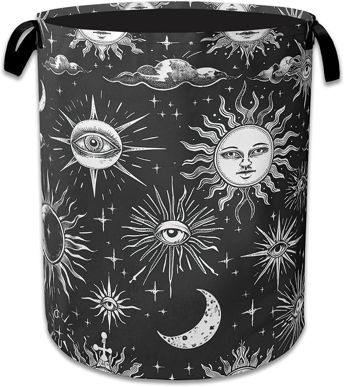 Sun Moon Laundry Basket Collapsible Laundry Hamper Oxford Storage Bin for Clothes Storage, Toy Organizer, Books and Sundries 16" X 20.8"