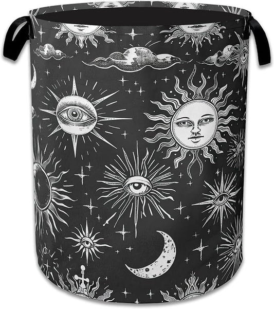 Sun Moon Laundry Basket Collapsible Laundry Hamper Oxford Storage Bin for Clothes Storage, Toy Organizer, Books and Sundries 16" X 20.8"