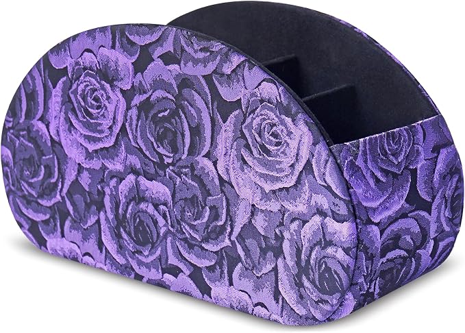 Remote Control Holder, PU Leather Remote Caddy Desktop Organizer with 5 Spacious Compartments for TV Remotes/Media Controllers/Office Supplies (1-3D Rose Purple