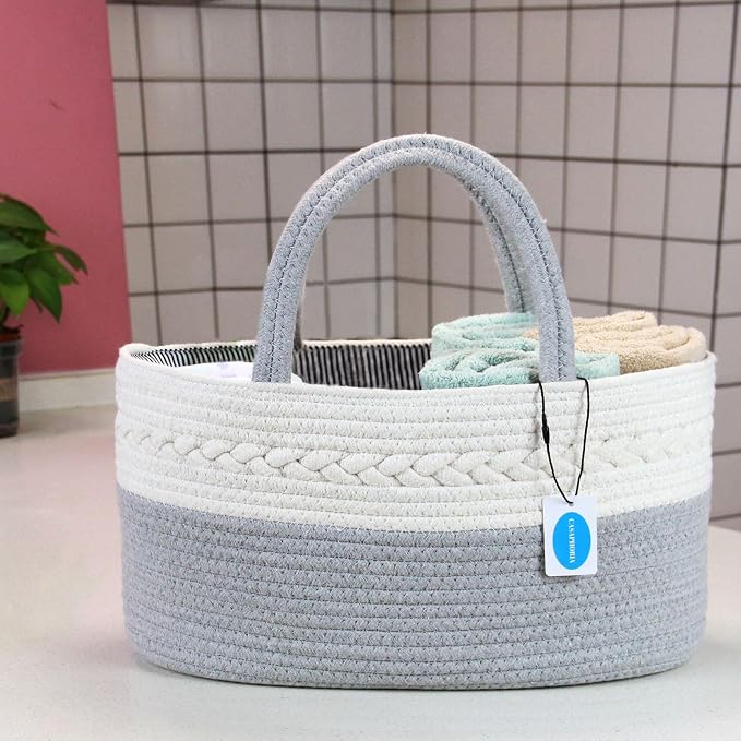 Casaphoria Caddy Organizer - Cotton Rope Basket with Removable Inserts, Soft Storage Caddy for Gifts, Cream and Gray