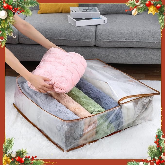 8 Pcs Clear Wreath Storage Bags 26 Inch Garland Container Door Garland Holiday Wreath Storage Holder with Handle and Zipper Heavy Duty Plastic Packing Totes(Camel)