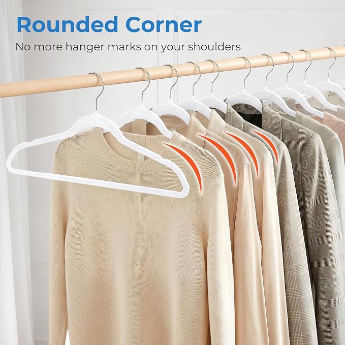 Smartor White Velvet Hangers 50 Pack, Non-Slip Space-Saving Clothes Hangers | Premium Slim Felt Hanger for Closet Organizers and Storage, Heavy Duty Hanger with Shoulder Notches and 360° Hooks for Coats