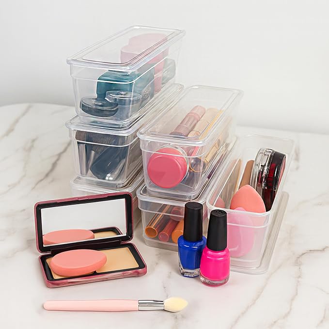 Best Kept 6 Bin Pack, Long Home Organizer Storage Boxes with Lids, Translucent Clear