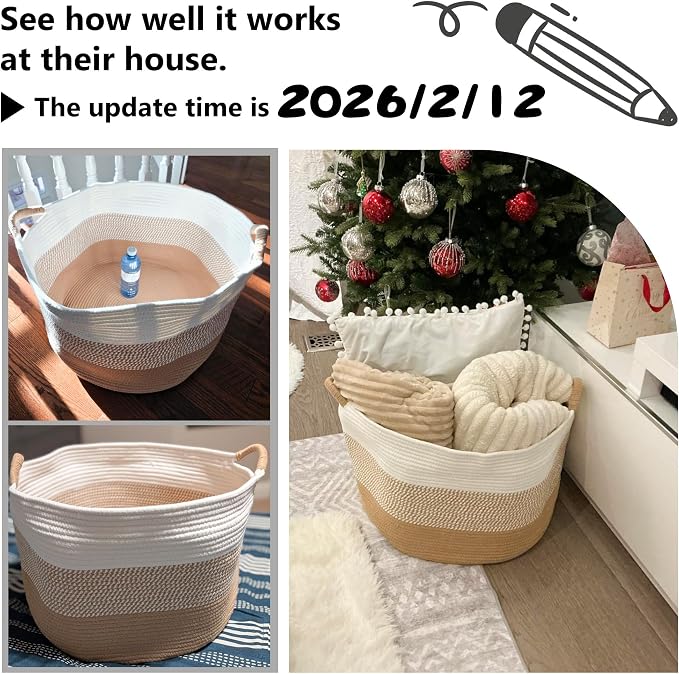 Artfeel 100L Large Cotton Rope Basket, Decorative Woven Blanket Storage for Living Room, Boho Toy Storage & Toy Box for Kids, Versatile Laundry Basket & Nursery Hamper for Blankets(Grey)