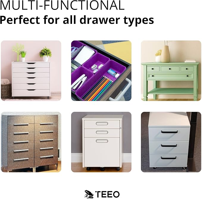 Teeo - Drawer Organizer Tray - Bathroom Drawer Storage - Purple Office Supplies Desk Accessories - Drawer Makeup Organizer - Home Office Cosmetic Bins Dividers Box Compartment - Pack of 7, Purple