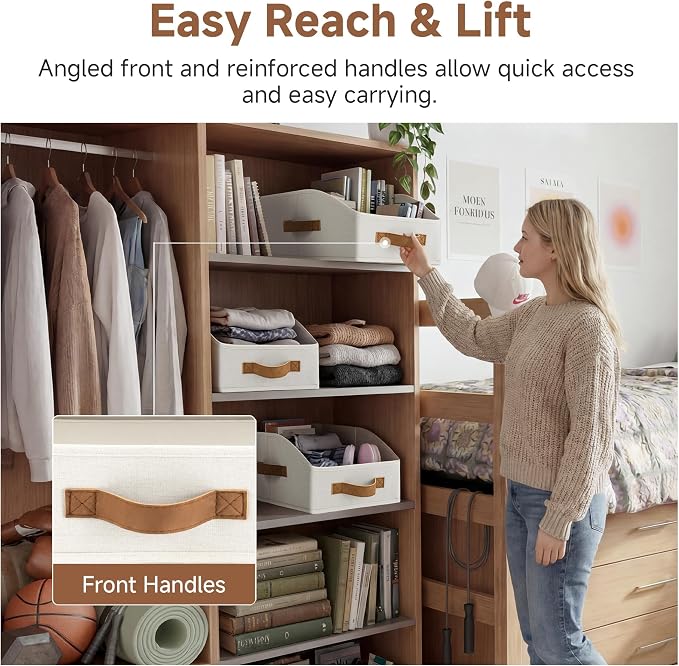 StorageWorks Closet Baskets for Organizing, Trapezoid Storage Bins, Linen Closet Organizers and Storage, Clothes Storage Baskets, Medium, Ivory White, 3-Pack