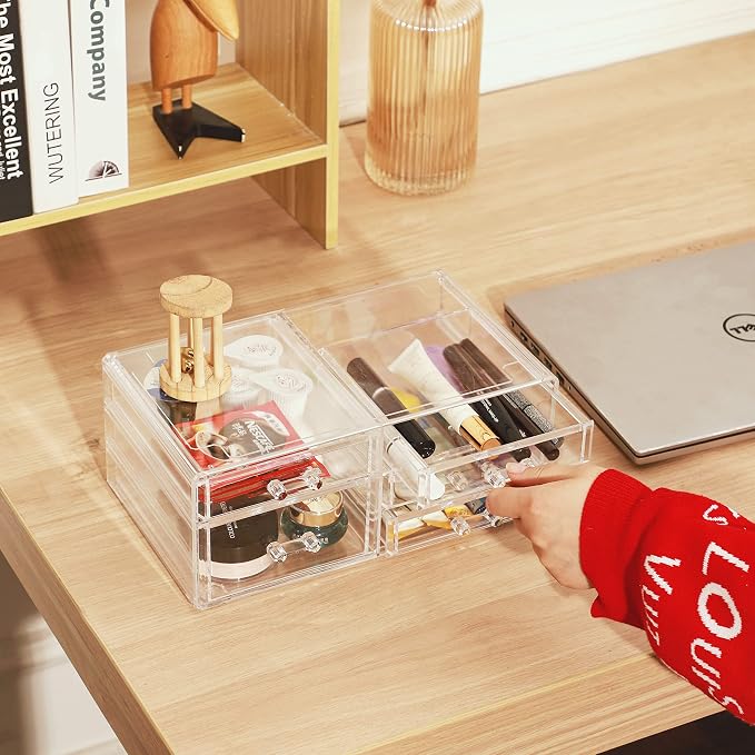 Cq acrylic Clear Stackable Storage Drawers,5 Drawers Acrylic organizers For Vanity Counter,Large Plastic Clear Drawer Organizers For Bathroom Medicine,Craft,Beauty Supplies,Pack of 1
