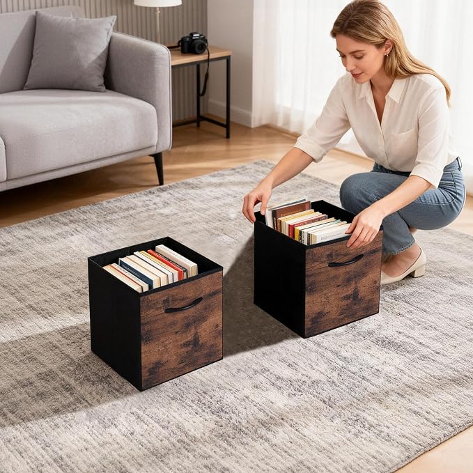 WUIKE 11-Inch Rust Brown Cubby Organizer Baskets with Handles, 4-Pack | 11-Inch Storage Cube Bins,Collapsible Storage Bins for Shelf Units, Closets, Clothes, Toys, Towels, and Bags