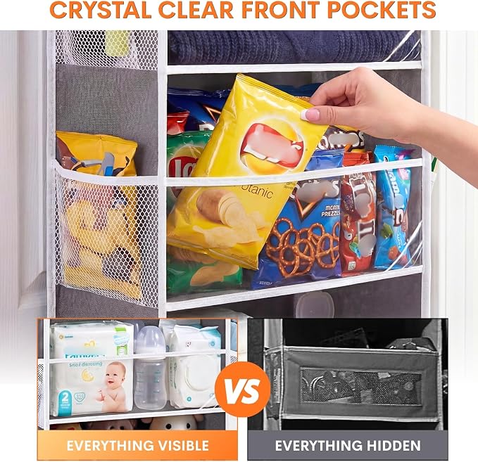 Ofiray-home Over Door Organizer with 6 Large Pockets | 6 Transparent Front Pockets & 12 Mesh Side Pockets, 80 lbs Weight Capacity Hanging Storage for Toys, Shoes, Diapers, Pantry