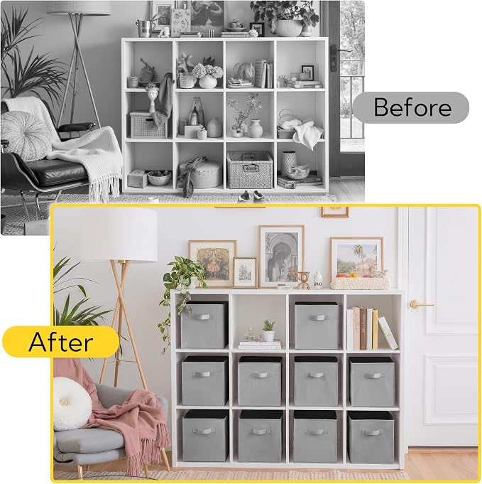 Cupic Cupid 11x11 Storage Cubes, 10 Pack Open Storage Bins with Handles, Storage Cube Organizer for Clothes and Toys, Collapsible Cube Bins for Closet, Shelves, Offices, Gray