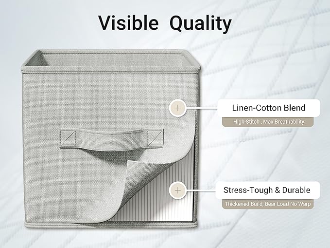 LayerSpace 4 Pack Foldable Fabric Closet Storage Bins, 11Inch Organizer Cubes with Handles, Linen Storage Boxes for Clothes, Toys, Books and Home Organization,Gray
