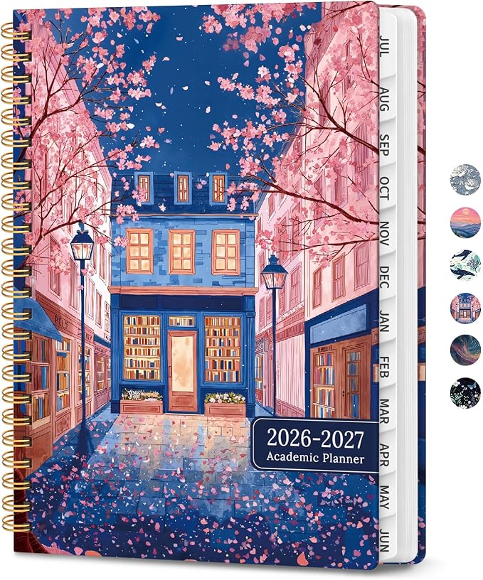 Planner 2026-2027, Hardcover Monthly and Weekly Academic Planner July 2026 - June 2027, Teacher and Student Calendar Agenda Book with Tabs, A5 (6.3" x 8.5"), Ideal for School and Office, Cherry Lane