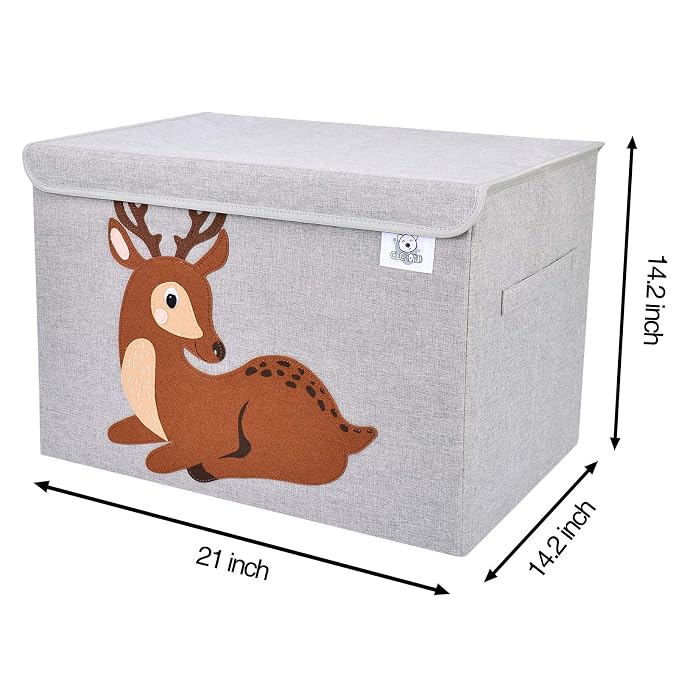 Foldable Large Kids Toy Chest with Flip-Top Lid, Collapsible Fabric Animal Toy Storage Organizer/Bin/Box/Basket/Trunk for Toddler, Children and Baby Nursery (Deer)