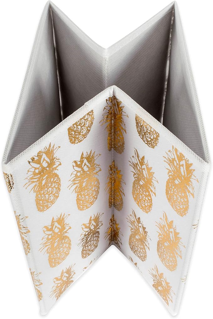 DII Non Woven Polyester Storage Bin, Metallic Pineapple, White & Gold, Small Set of 4 (Pack of 6)