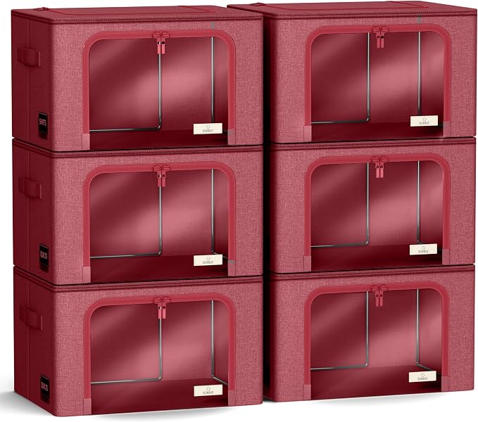 Sorbus Storage Bins with Metal Frame - Stackable & Foldable Clothes Organizer Bags - Oxford Fabric Storage Containers with Large Clear Window & Carry Handles Organization for Bedding Linen & Clothing