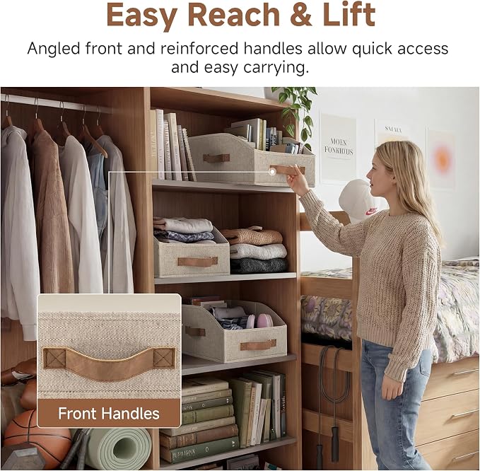 StorageWorks Closet Baskets for Organizing, Trapezoid Storage Bins, Linen Closet Organizers and Storage, Clothes Storage Baskets, Medium, Brown and Beige, 3-Pack