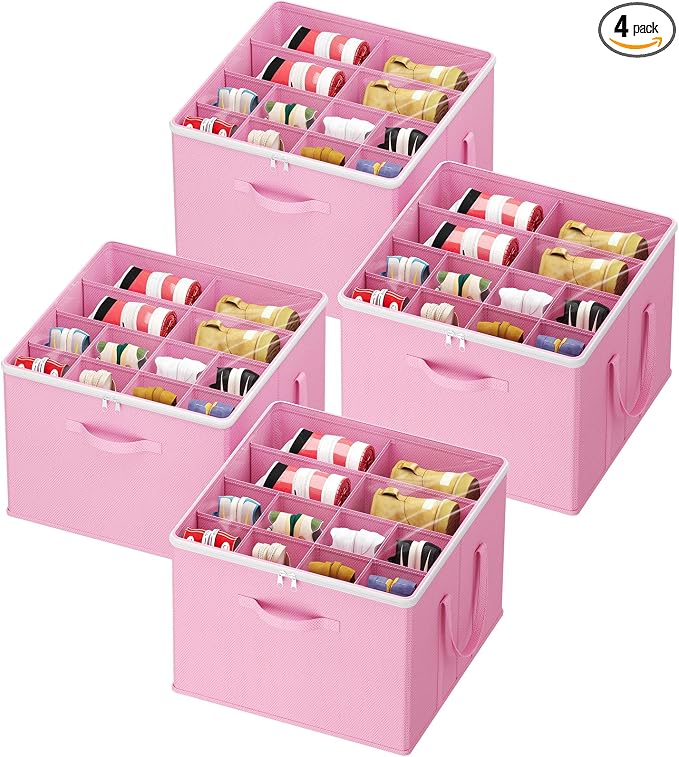 Lifewit 4 Pack Shoe Storage Organizer for Closet, Large Shoe Box Storage Containers with Clear Cover, Foldable Storage Bins Fit for Boots Fits 48-64 Pairs (Each 12-16 Pairs) Pink