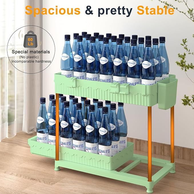 Sevenblue 3-Pack 2-Tier Under Sink Organizers with Sliding Drawers | Multi-use kitchen & bathroom storage, 12.8 inch green cabinet organizer, space-saving sliding drawer design.
