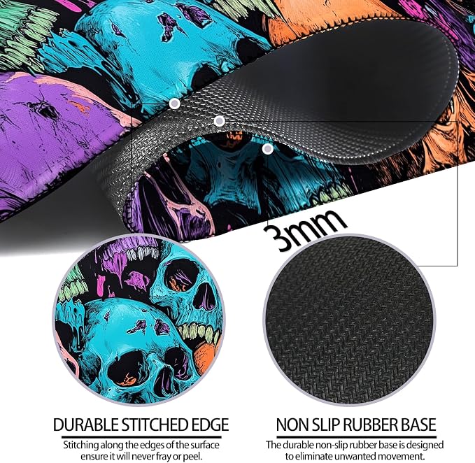 Scary Skull Gaming Desk Mat, Computer Keyboard Large Extended Cool Multi-Color Skull Mouse Pad for Office and Home, 31.5×11.8 Inches, XL
