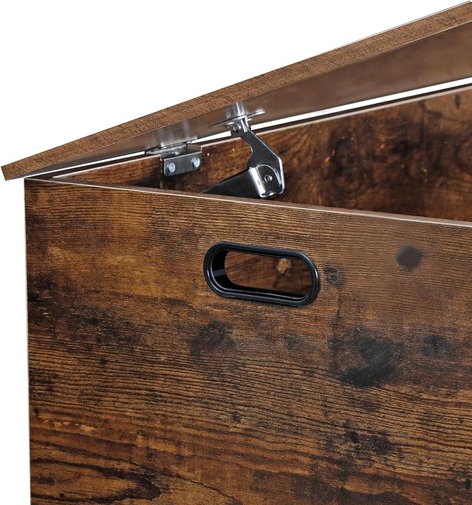 LEMY Storage Chest Bench, Wooden Trunk Box with 2 Safety Hinges, Modern Organizer Cabinet for Living Room, Bedroom, Entryway, Rustic Brown